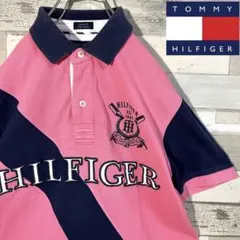 【トミーヒルフィガー】半袖ポロシャツ レトロ 奇抜 デザイン 刺繍ロゴ ピンク系