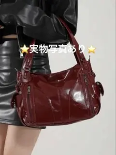Shein 2way ショルダーバッグ ボルドー レッド エナメル調のサムネイル