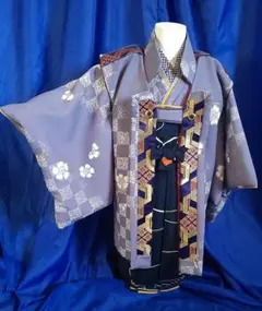 진 하오리 스타일 롱 헤어+하카마 기모노처럼 보이는 드레스 세트