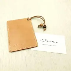 パスケース 定期入れ レザー 本革 可愛い シンプル オレンジ ハンドメイド