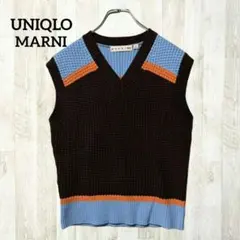 UNIQLO ユニクロ Ｖネックニットベスト M 茶色 ライトブルー ウール混