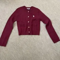 26SS新色 ゴールドボタン刺繍ケーブルニットカーディガン ボルドー