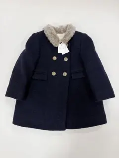 ボンポワン　ネイビー ウールコート ファー襟 ダブルボタン　2A