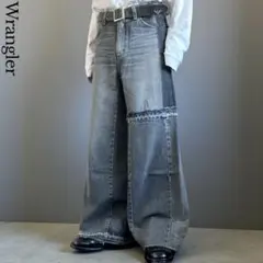 美品 Wrangler ワイドレッグ ブラックバギーフレアデニム Y2K 再構築