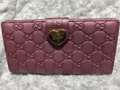 GUCCI グッチ 長財布 ラブリーハート グッチシマ メタリックピンク