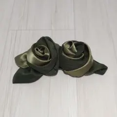 バラ　モチーフ　バレッタ　モスグリーン　グリーン　ドレス用
