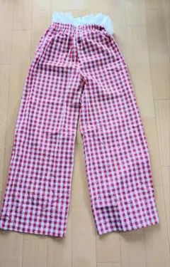 SHIEN フリル付きギンガムチェックパンツ 赤