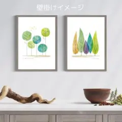 小鳥のさえずる森　ふくろうの森　A4水彩画風ポスター　プリントポスター　2枚