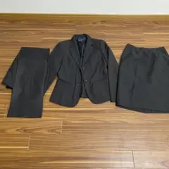 ブラック スカートパンツスーツ　ピンストライプ　11号　ビジネススーツ3点セット