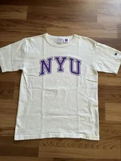 USA製 Champion T1011 NYU Mサイズ 紫ロゴ 白半袖T