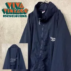レア90s【古着】リーボック 両面刺繍ナイロンジャケット ネイビー メンズXL