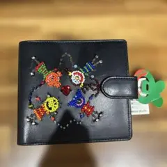 【新品未使用】ALBEROBELLO 二つ折り財布 ビーズ装飾 がま口 ブラック 新品未使用】ALBEROBELLO 二つ折り財布 ビーズ装飾 がま口 ブラック