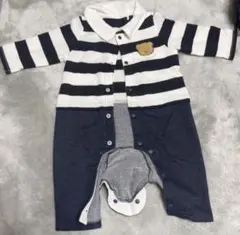 ストライプロンパース クマ刺繍付き 95cm以下