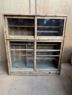 古い木全面ガラス収納陳列棚戸　店舗什器古家具