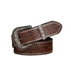 ウエスタンベルト レザー スタッズ 男女兼用 ヴィンテージ風 カジュアルブラウン