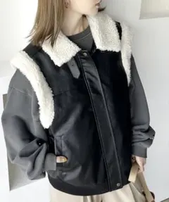 《Javaジャバコラボ》襟ボアレザーベスト