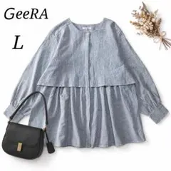 ＧeeRA ペプラムシャツチュニック 羽織り ブラック系ストライプ Ｌ 細見えのサムネイル