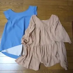 earth music&ecology キャメルフレアトップスと青シャツのセット