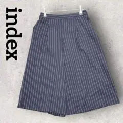 index ストライプ ガウチョパンツ ワイドパンツ スカンツ(M)ネイビー 紺