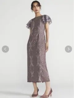 LADYフリルスリーブレースドレス