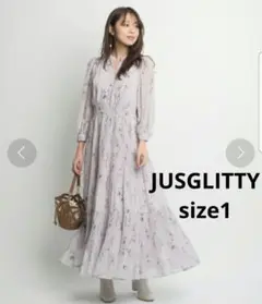 【美品】ジャスグリッティー　シアーフラワープリントワンピース　プリーツ　花柄
