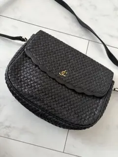 CHARLES JOURDAN 本革 黒 編み込みレザー ショルダーバッグ