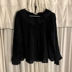 Samansa Mos2刺繍襟 長袖ブラウス ブラックのサムネイル