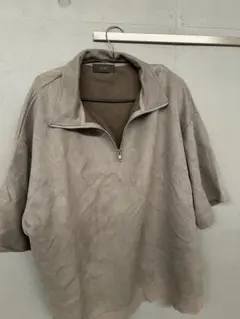 CLEL ハーフジップ デザイン 半袖プルオーバーTシャツ モカ Mサイズ