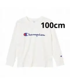 新品16752チャンピオン100cm白長袖Tシャツ 胸プリントロゴ丸首Tシャツ
