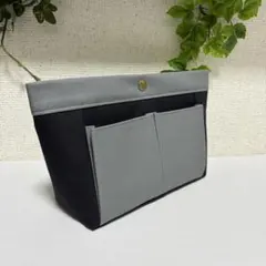 バッグインバッグ♪グレー&ブラックの帆布♪ハンドメイド