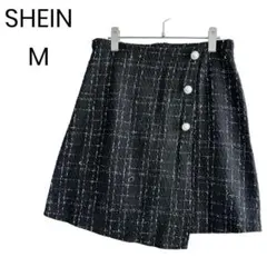 【SHEIN】ツイード スカート M パールボタン ラップ風 きれいめ 1418