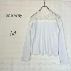 ワンウェイ/長袖カットソー/レース切替/ホワイト/リブ/M/ホワイト/フェミニン