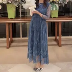 オケージョン パーティー ドレス レース ブルー