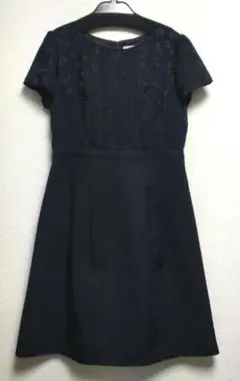 J.PRESS ブラック 透かし花柄レース 半袖 ひざ丈 ドレスのサムネイル