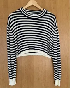 ZARA ボーダー 白紺クロップド丈 長袖ニット