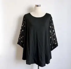 お袖花柄シアー 7分袖 チュニック 大きいサイズ3L4L