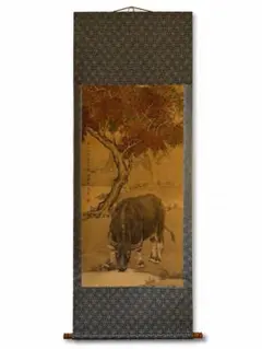 程璋双猫窥鱼图 中国画 掛け軸 水墨画 和室 玄関 茶室 壁掛け 美術品