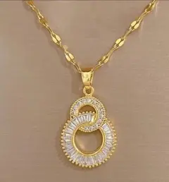 【ラスト1】 最高級 czダイヤ トゥーリング ネックレス サージカルステンレス