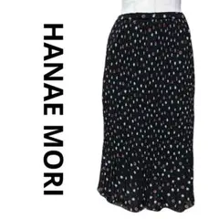 美品 HANAE MORI ハナエモリ 森英恵 プリーツスカート 総柄 黒 M