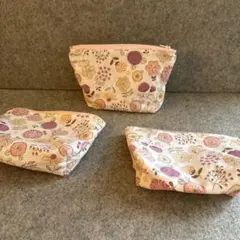 花柄ファスナー付きポーチ3個セット