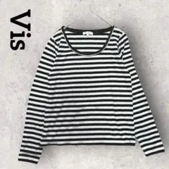 Vis ビス クルーネック ボーダー カットソー 長袖(M)白 黒 カジュアルのサムネイル