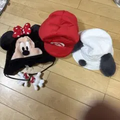 ミニーマウス耳付き帽子とマリオ帽子セット