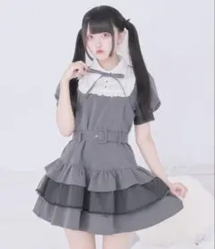 Pal elfy リボン付きドットチュールティアードワンピース グレー