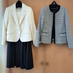 【千趣会】ホワイト・ブラック ツイード セレモニースーツ 3点セット