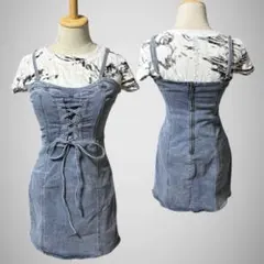 2着セット まとめ売り Tシャツ デニムワンピース ピチT Y2K グランジ