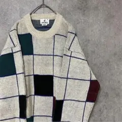 90S vintage 総柄ニット　メンズM アクリ古着　個性派