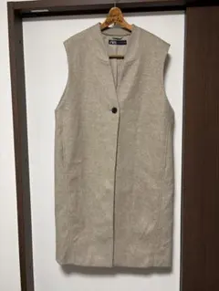 【タイムセール‼︎‼︎】ZARA ロングソフトベスト ベージュ Lサイズ