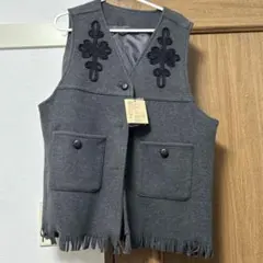 niko and… Niko and… フリンジ刺繍ベスト チャコール