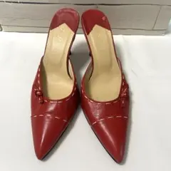 ef-de エフデ　リボン付き　パンプス　赤/白　23.5㎝のサムネイル