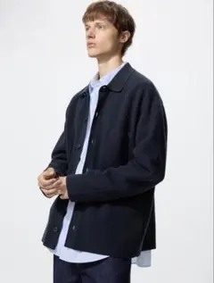 UNIQLO ミラノリブシャツカーディガン S ネイビー